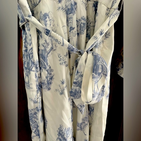 Simple Retro Nafisa French Blue and White Toile Long Sleeve Midi Dress - Size M - Picture 6 of 12